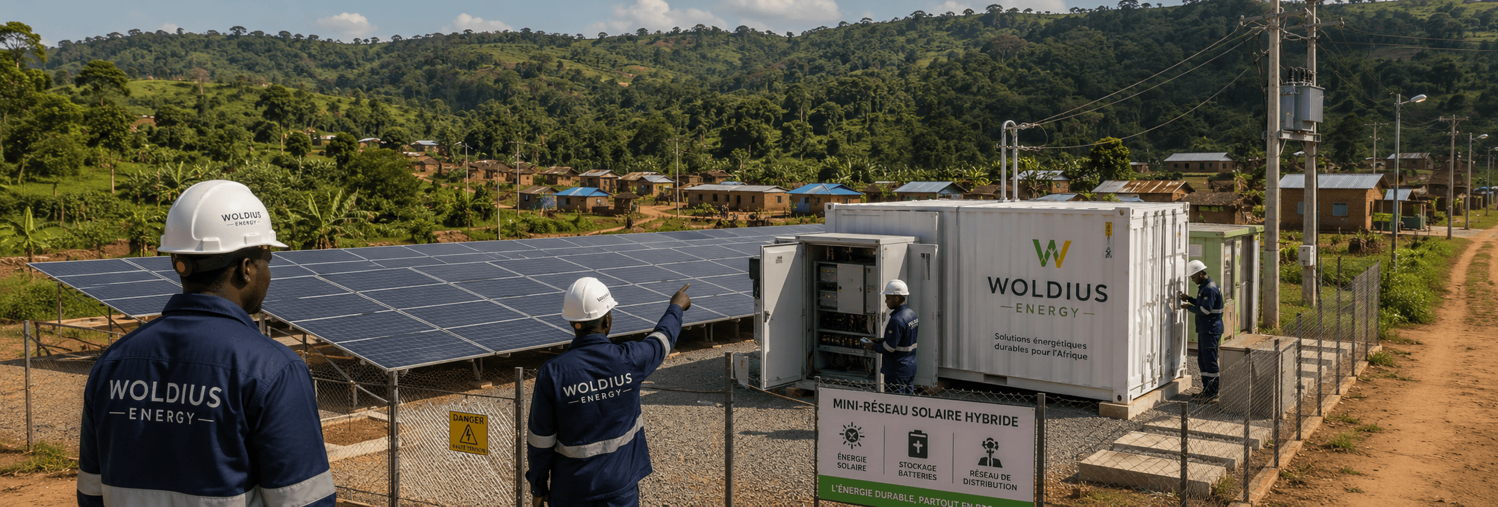 Mini-réseau solaire hybride WOLDIUS ENERGY avec stockage et distribution locale